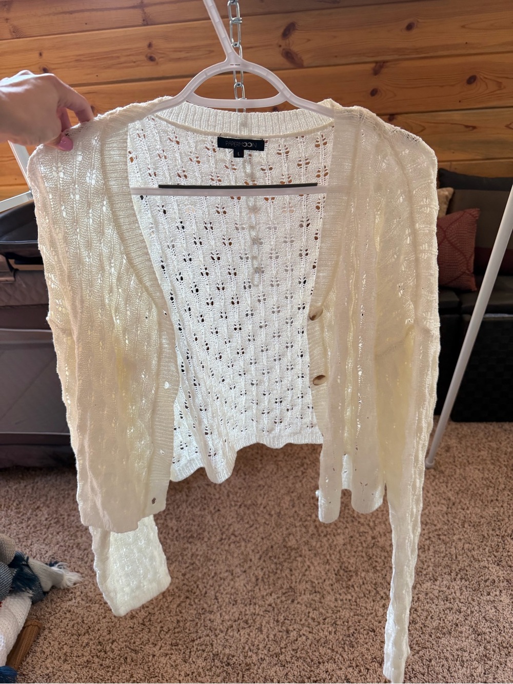 Papermoon Cream Open-Knit Button Cardigan Sweater